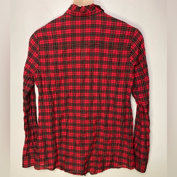 J. McLaughlin Ruffle collar Plaid red XS Blouse button down Christmas - Picture 5 of 8